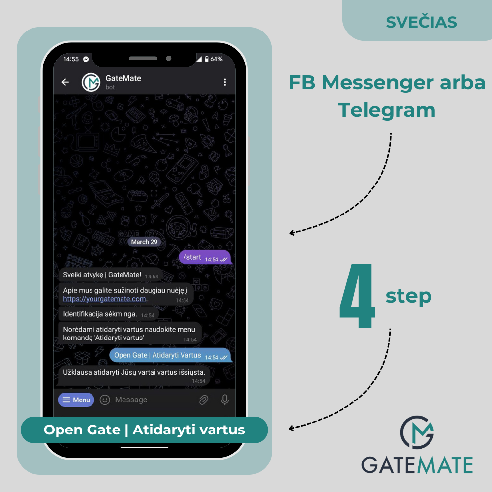 Guest can open the gates with his own messaging app